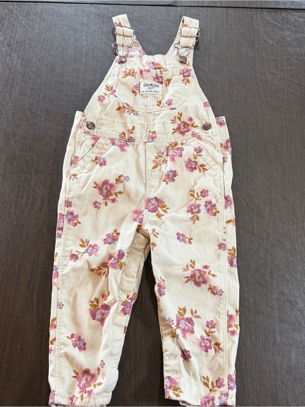 OshKosh B'gosh Cream Floral Overalls 18M 100% Cotton